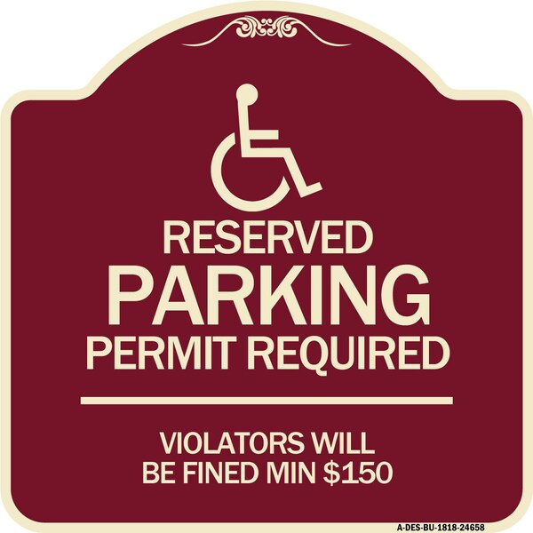 Signmission Connecticut Reserved Parking Permit Required Violators Fined Min $150 Alum, 18" x 18", BU-1818-24658 A-DES-BU-1818-24658 - main